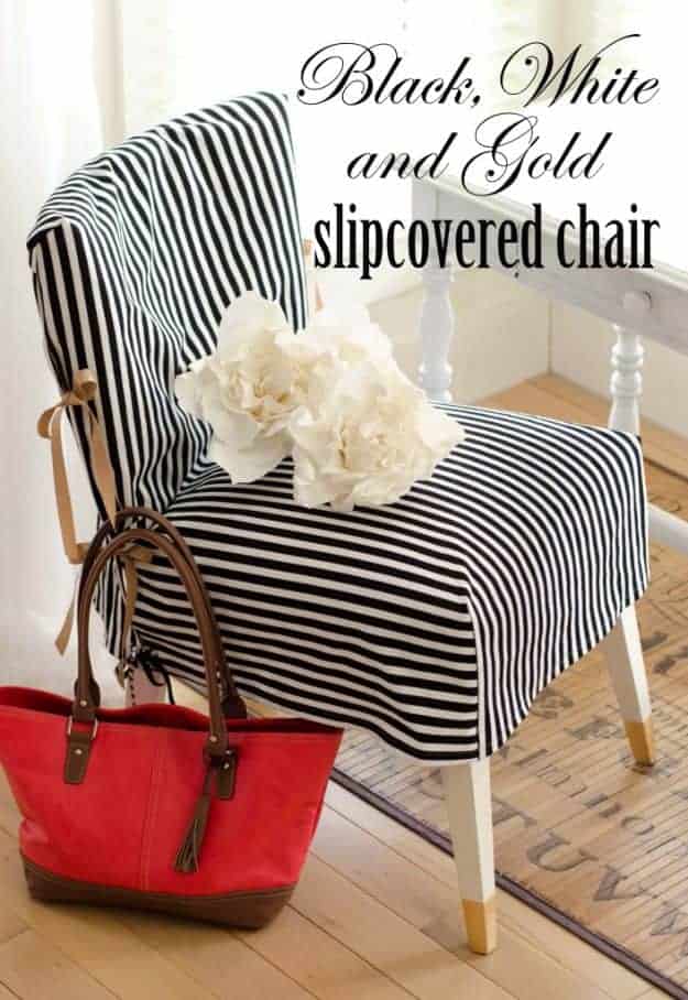 2. Black, White, And Gold Slip Covered Chair