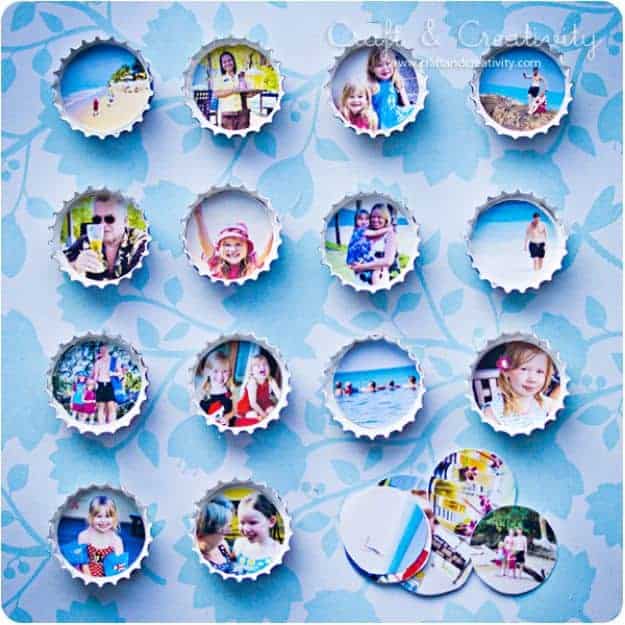2. Bottle Cap Photo Frame Magnets