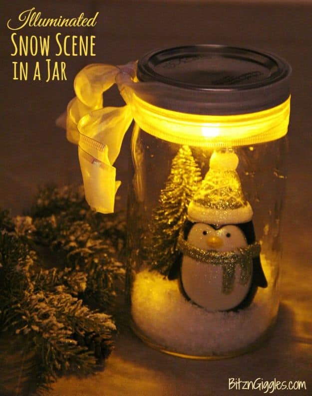 1. Illuminated Snow Scene In A Jar