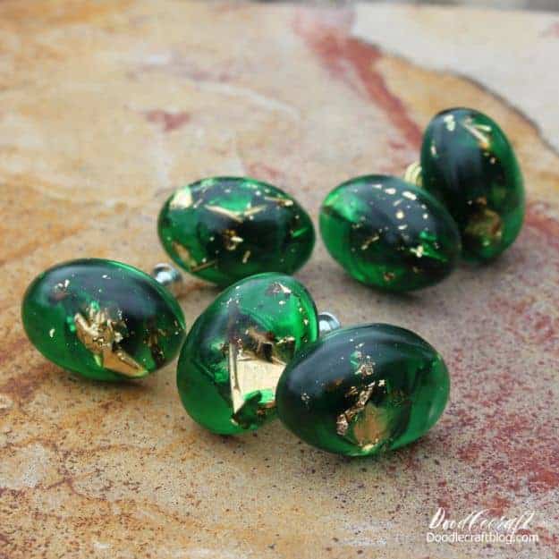 1. Gold Leaf And Emerald Resin Cabinet Knobs