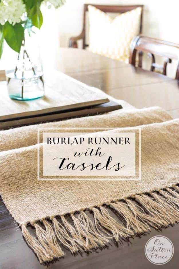 1. DIY Burlap Table Runner With Tassels
