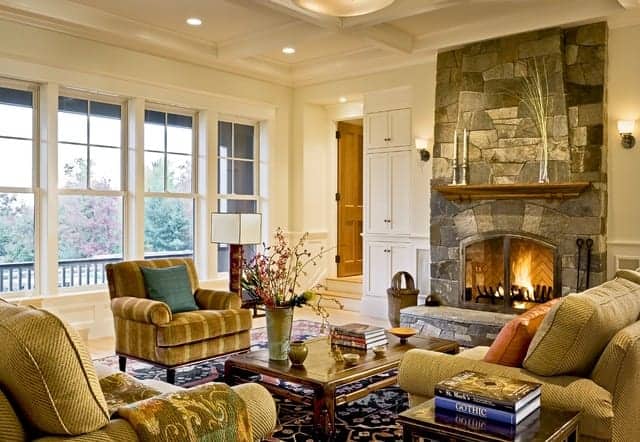 17 Likable & Cozy Rustic Living Room Designs With Fireplace 17