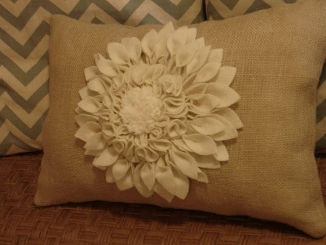 1. Felt Flower Burlap Pillow