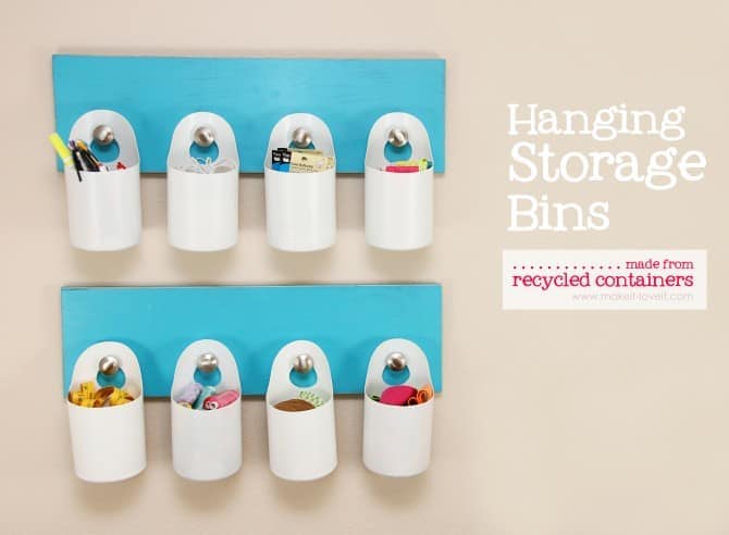 1. Organize your recycling in recycled hanging bins 1. Organize your recycling in recycled hanging bins