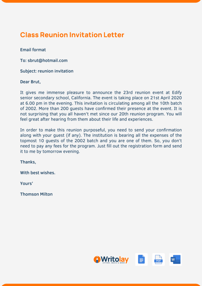 School Get Together Invitation Letter