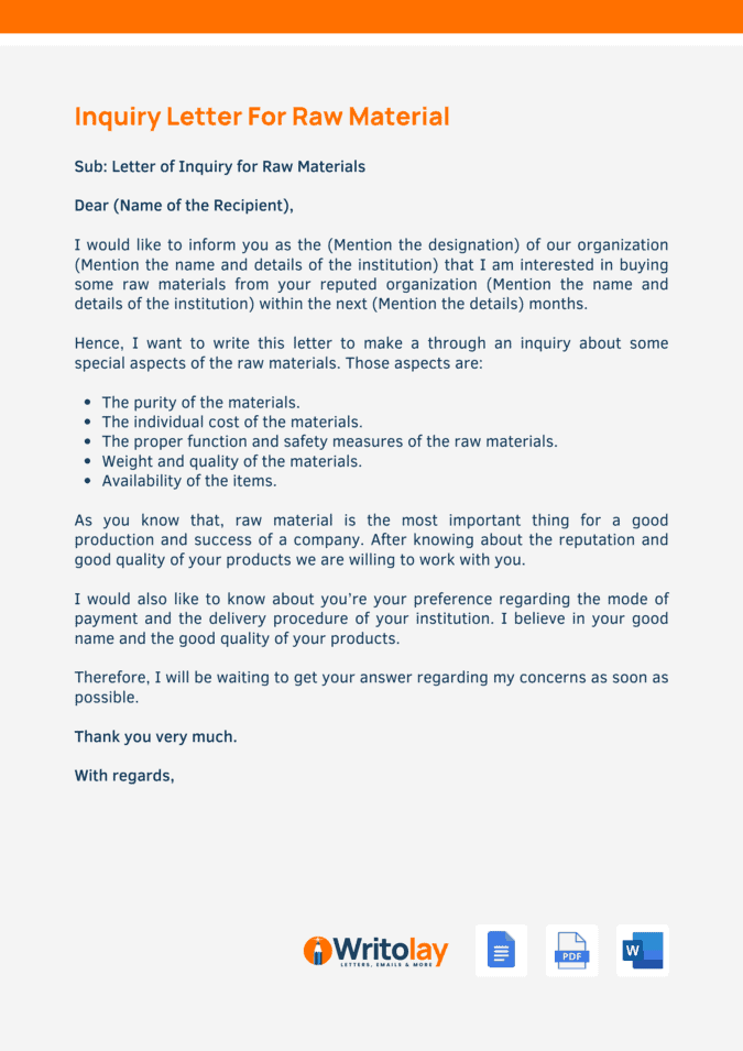Letter Of Inquiry Template For Your Needs Letter Template Collection