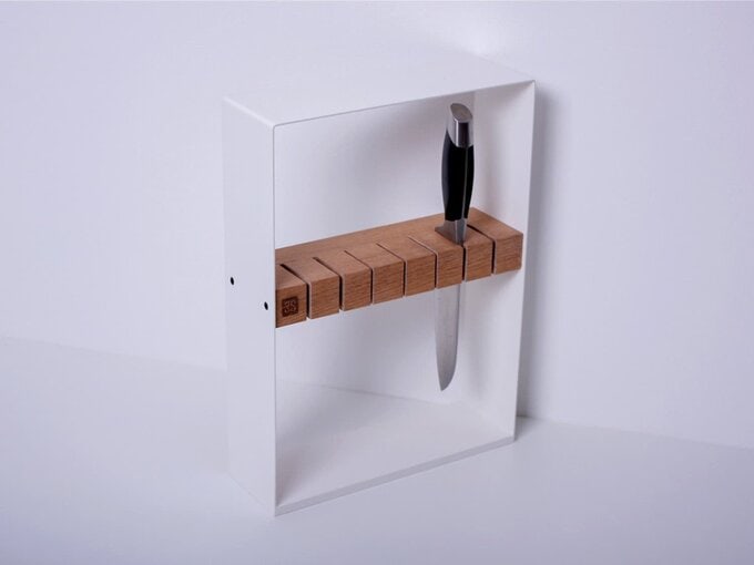 Steel knife stand with wooden block