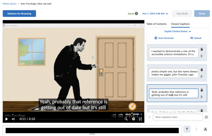 Video captioning in D2L Brightspace