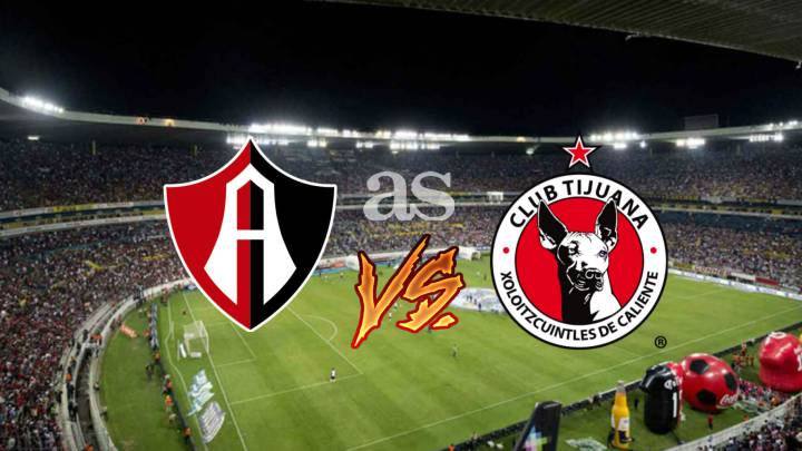 atlas-vs-tijuana logos over a football field.