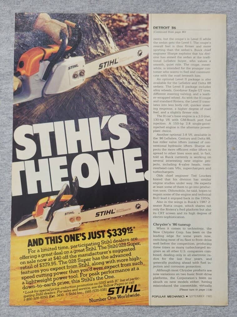 old stihl 028 chainsaw advertising