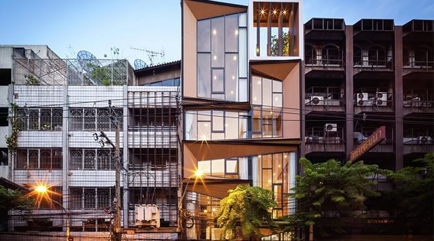 Modern architectural building with innovative design, glass facades, and urban aesthetic, showcasing contemporary architecture and creative design concepts.