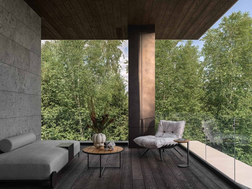 Bright Villa Kyoto by Ekaterina Yakovenko – balcony lounge with forest view, Russia