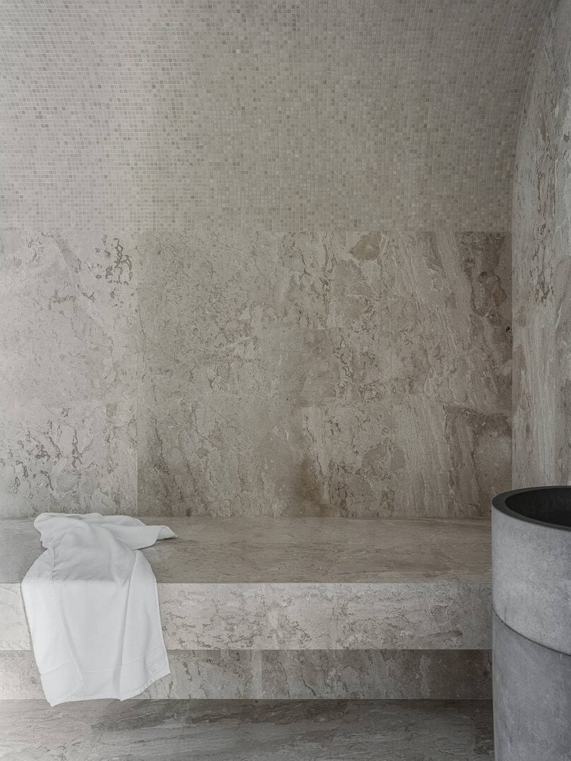 Bright Villa Kyoto by Ekaterina Yakovenko – hammam with stone bench, Russia