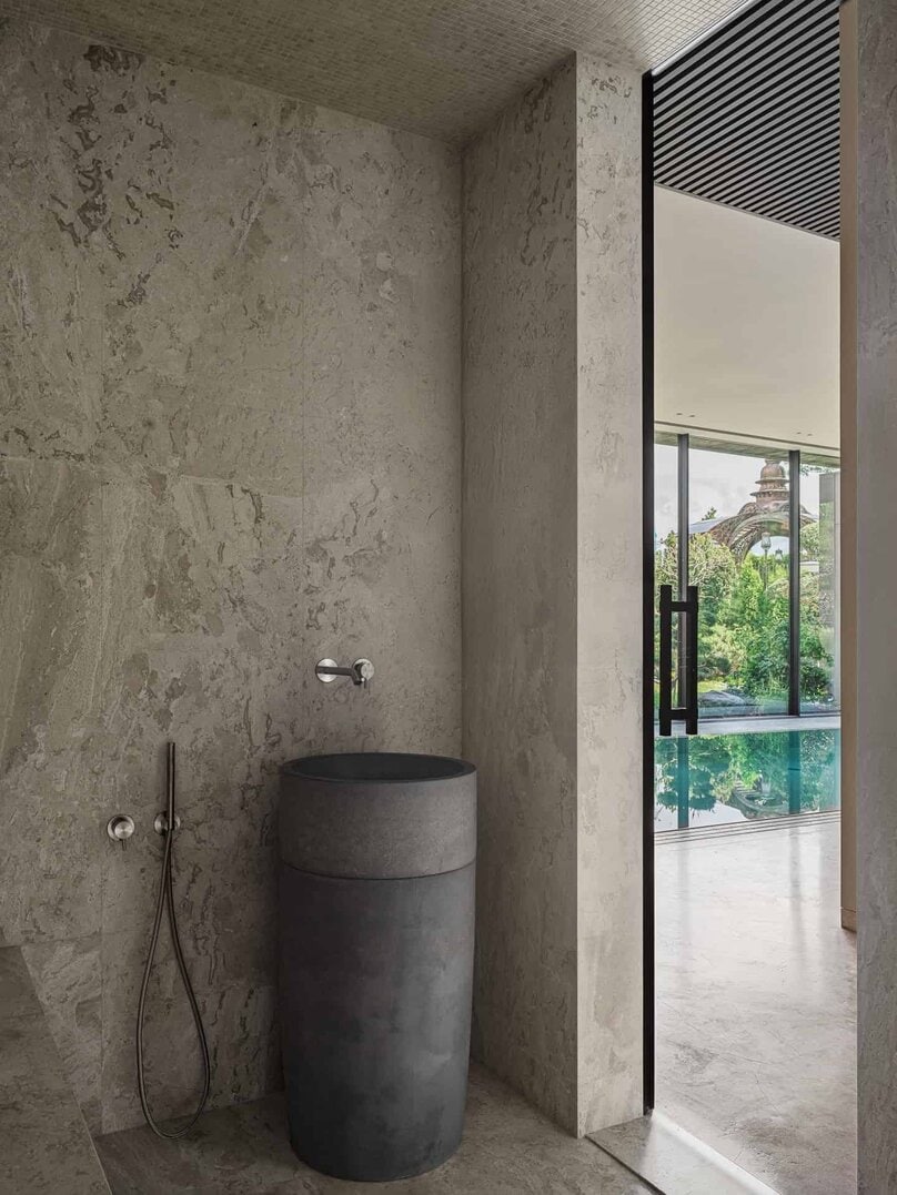 Bright Villa Kyoto by Ekaterina Yakovenko – hammam with stone pedestal sink, Russia