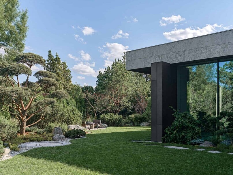 Bright Villa Kyoto by Ekaterina Yakovenko – Japanese-inspired garden lawn corner, Russia