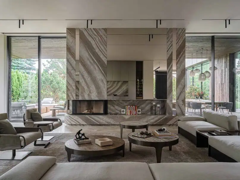 Bright Villa Kyoto by Ekaterina Yakovenko – living lounge seating with coffee tables, Russia