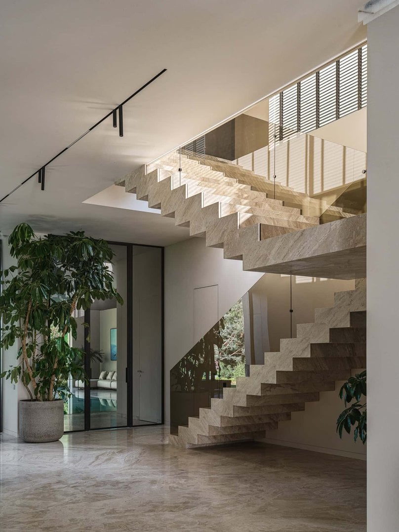 Bright Villa Kyoto by Ekaterina Yakovenko – staircase with daylight and shadows, Russia