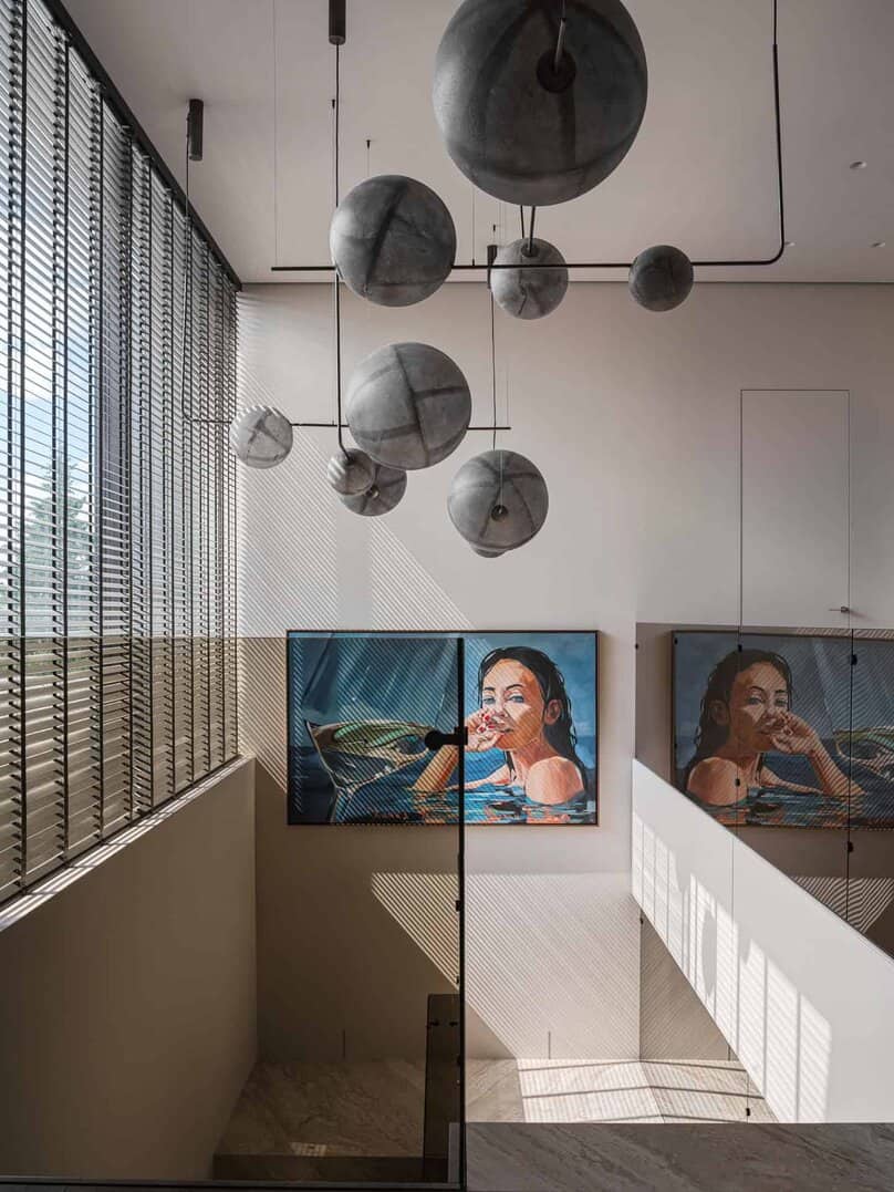 Bright Villa Kyoto by Ekaterina Yakovenko – stairwell with hanging sculpture, Russia