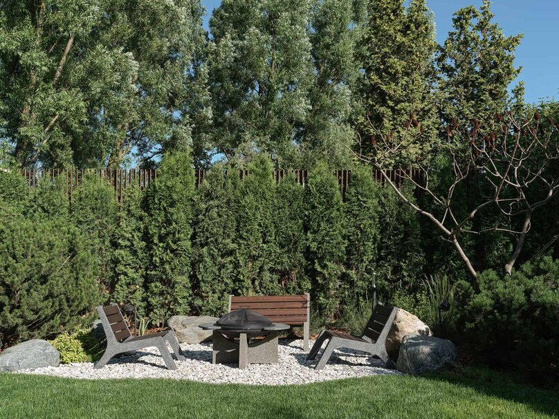 Bright Villa Kyoto by Ekaterina Yakovenko, front view of firepit seating, Russia