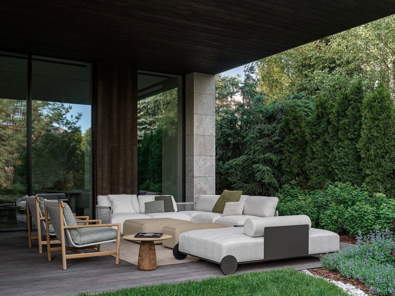 Bright Villa Kyoto terrace lounge seating by Ekaterina Yakovenko in Russia