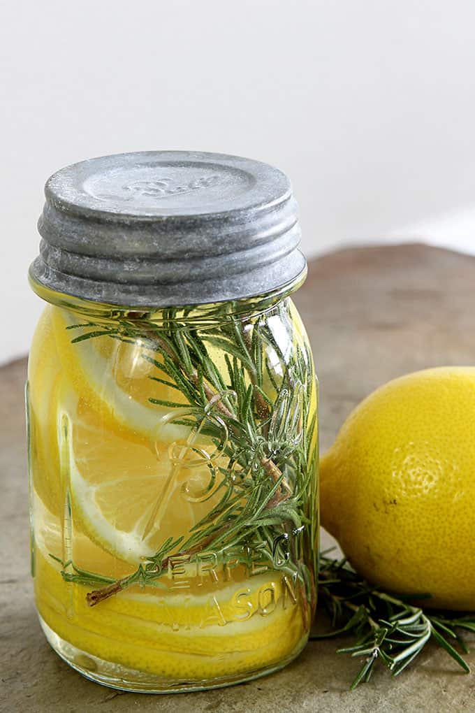 Lemon and Rosemary Natural Room Scent in a mason jar.