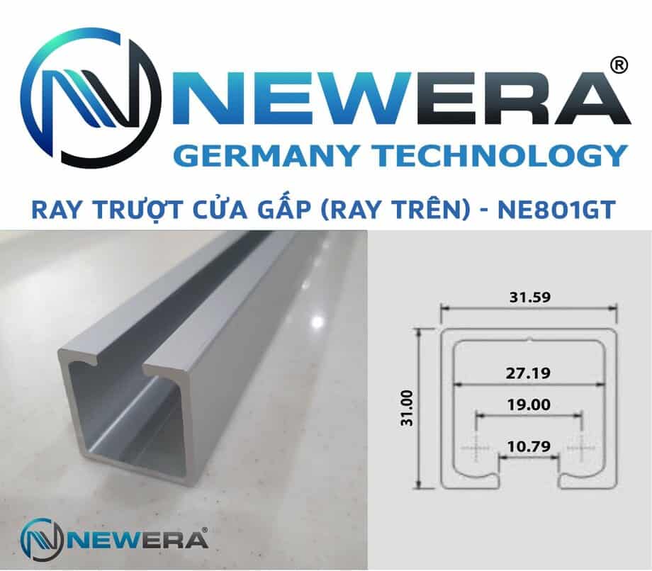 Ray trượt cửa gấp NewEra dài 2m ray trên NE801GT1