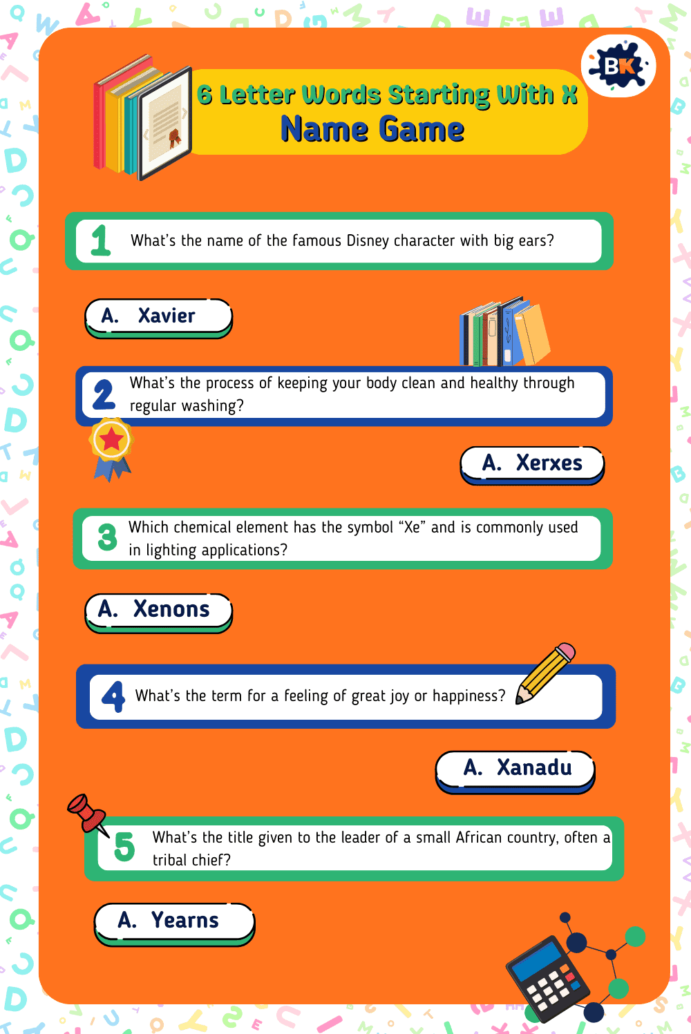 x words for kids name