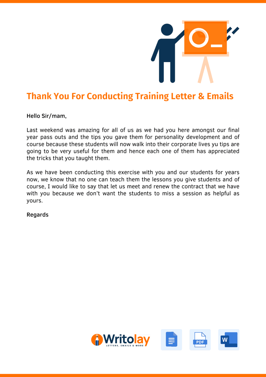 Thank You Letter For Conducting Training: 7 Templates - Writolay