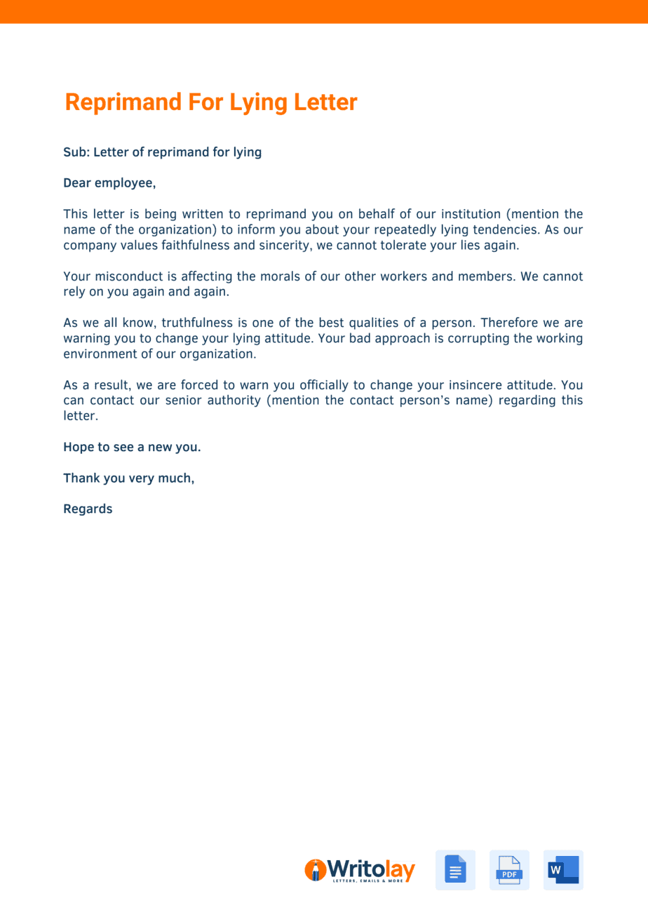 Reprimand For Lying Letter Template - Writolay