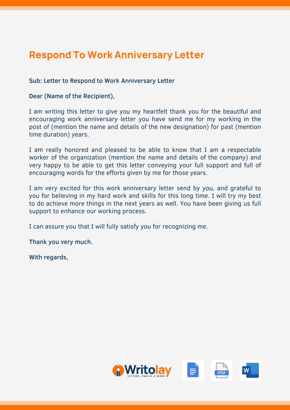 Respond to Work Anniversary Letter: 3 Templates - Writolay