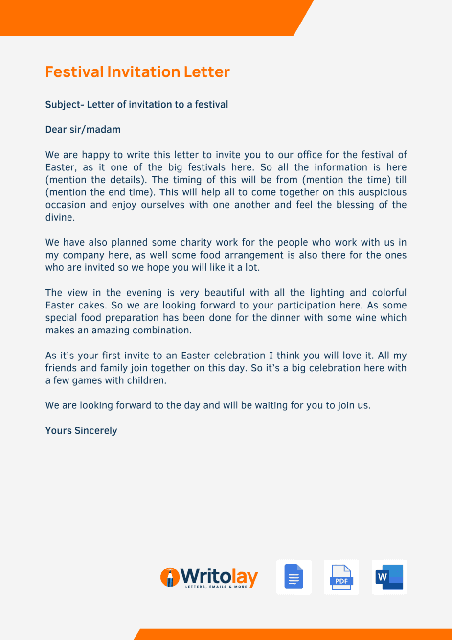Festival Invitation Letter 4 Template