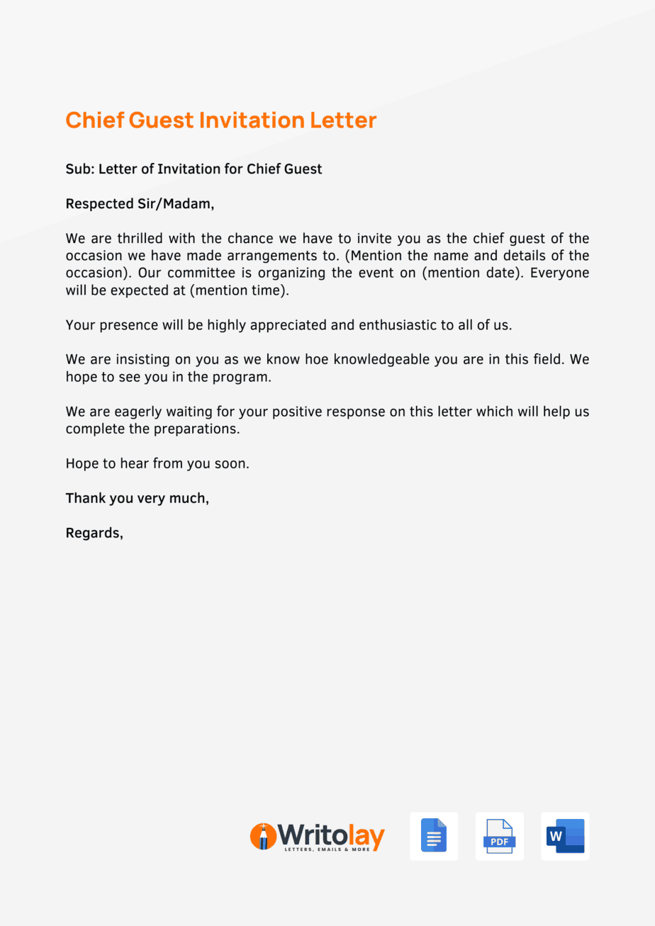 Chief Guest Invitation Letter Templates - Writolay