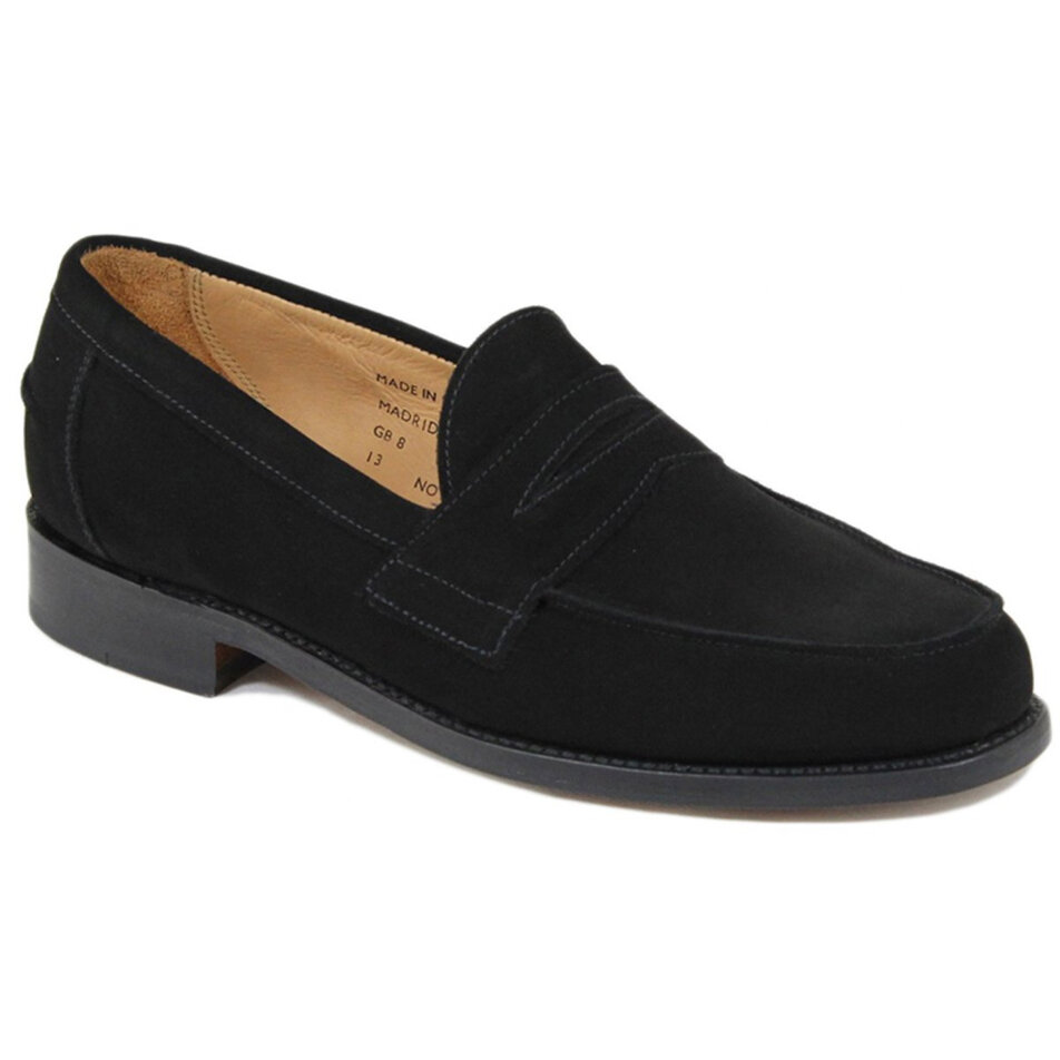 8.5 / Sanders Men’s Black Suede Penny Loafers Madrid | Mens Buttseam Penny Loafer | Leather Sole main image 3