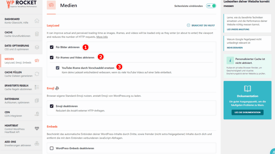 Медиа: Настройки для изображений, эмодзи и встроенных элементов.