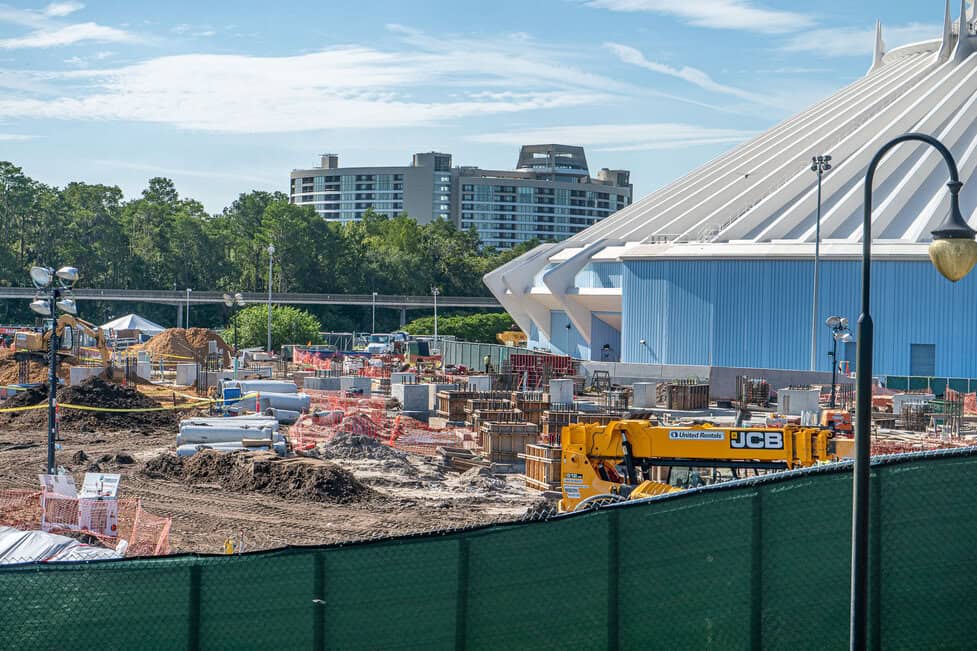Latest Look at Tron Roller Coaster Construction (Show Building, Canopy,  Final Brake Run Installation and More)