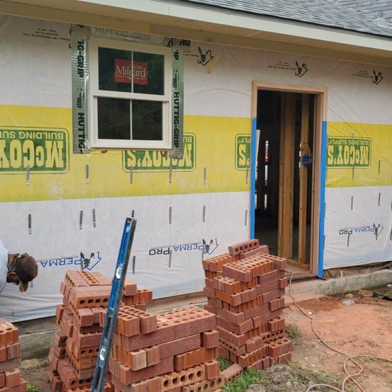 Brick wall construction site.