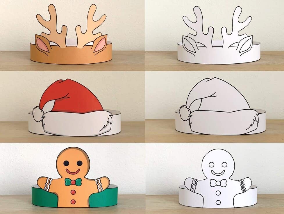 christmas paper crowns (colored + for coloring) – happy paper time