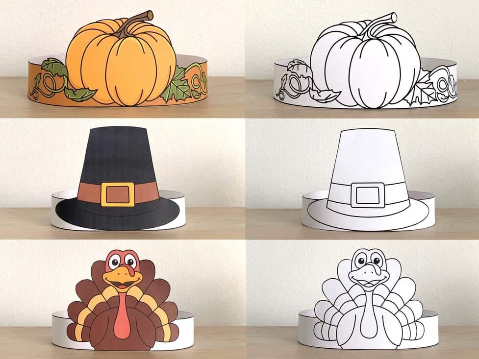 thanksgiving paper crowns (colored + for coloring) – happy paper time
