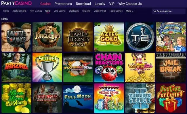Party Casino játékok