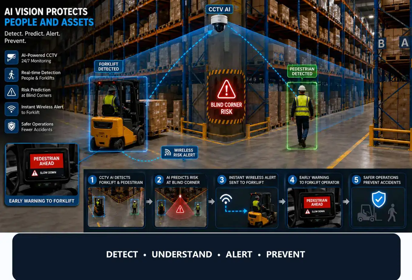 AI Vision Protects People and Assets - Detection HUD and Flow