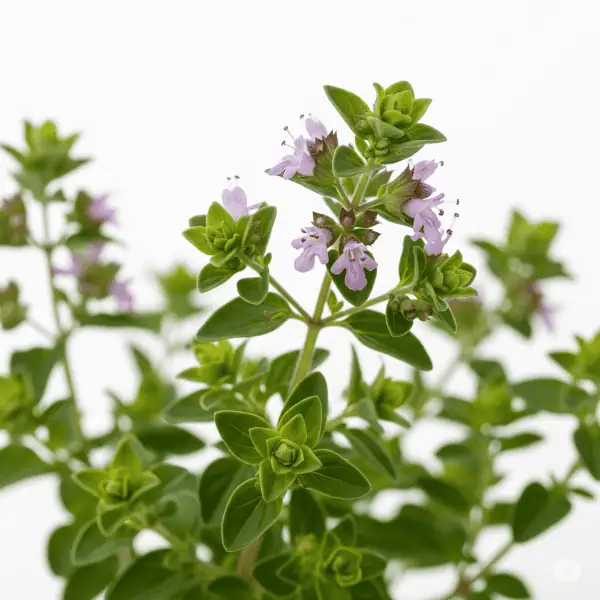 Hierba oregano fresca con flores lilas, planta aromática y culinaria, ideal para huertos ecológicos, cultivo orgánico, condimentar comida saludable y jardín de hierbas natural.