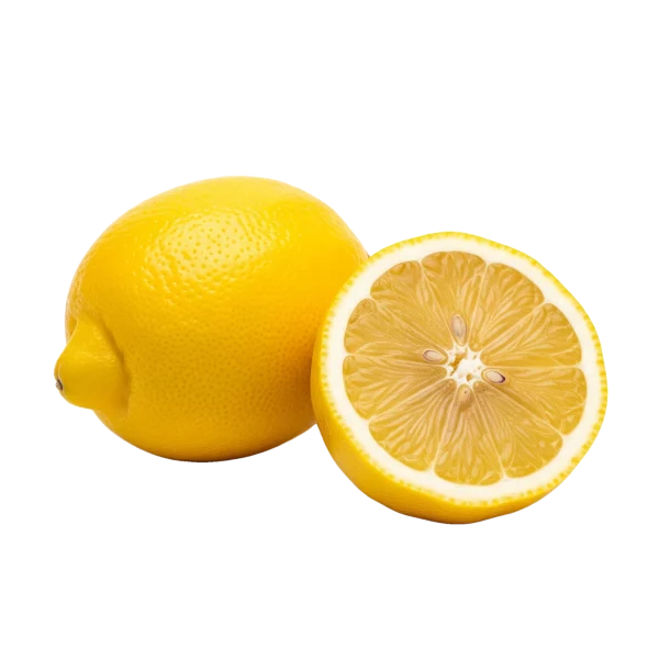 Rodaja y fruta de limón amarillo orgánico, natural y fresco, ideal para cocina saludable y recetas cítricas, cultivado en huertos ecológicos.