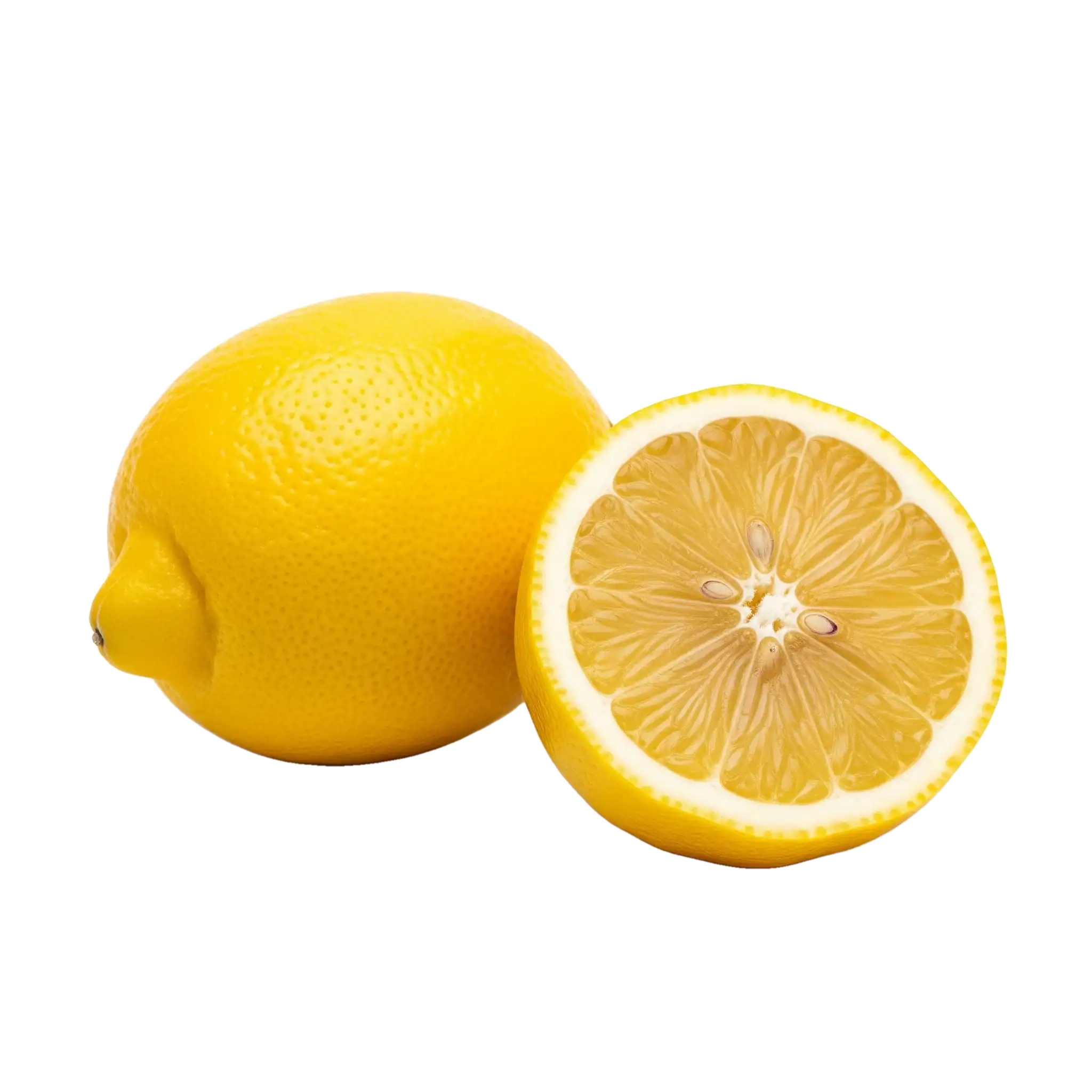 Rodaja y fruta de limón amarillo orgánico, natural y fresco, ideal para cocina saludable y recetas cítricas, cultivado en huertos ecológicos.