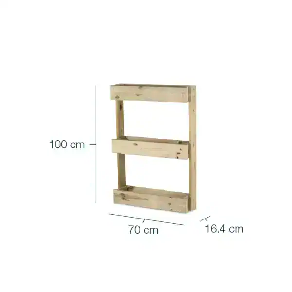 Mueble de madera para huerto con medidas de 100 cm de altura, 70 cm de ancho y 16.4 cm de profundidad, ideal para organizar y potenciar tu huerto urbano o jardín ecológico.