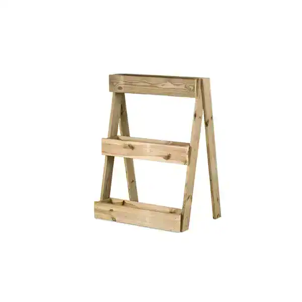 Mueble de madera para huerto o jardín, soporte para plantas o herramientas de jardinería, hecho de madera natural y resistente.