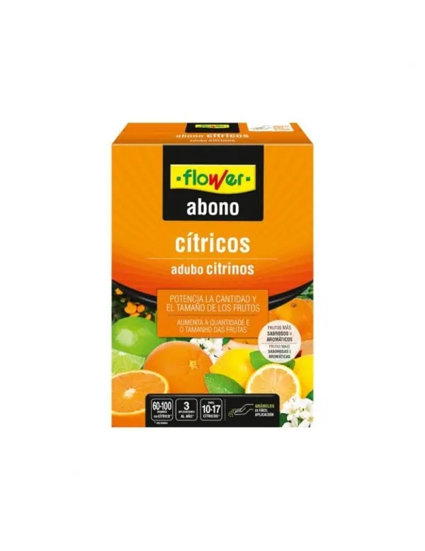 Abono cítricos Flower para potenciar la cantidad y tamaño de los frutos, ideal para cítricos y frutales, fácil de aplicar en jardín y huerto ecológico, promoviendo cosechas saludables y aromáticas.
