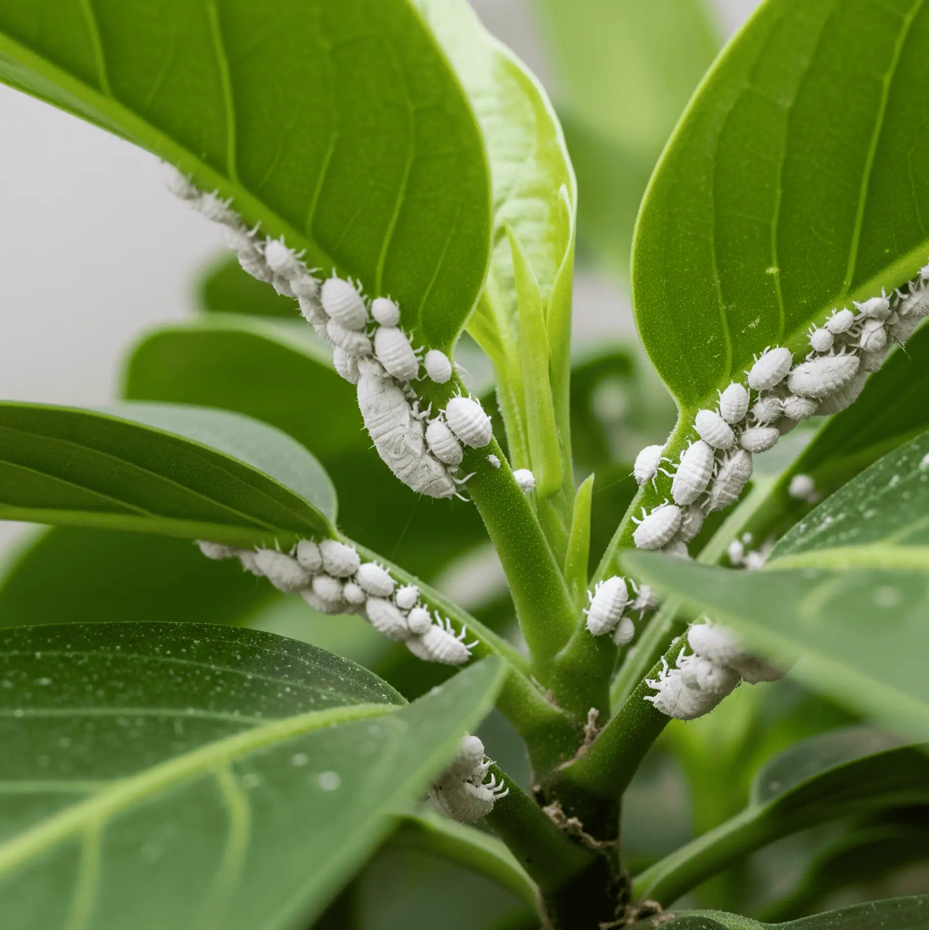 Ninfa de la plaga de pulgones en plantas de huerto ecológico.