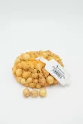 Cebollas orgánicas en una bolsa de malla para comercio ecológico y agricultura sostenible. Productos frescos y saludables para una alimentación natural y de calidad.