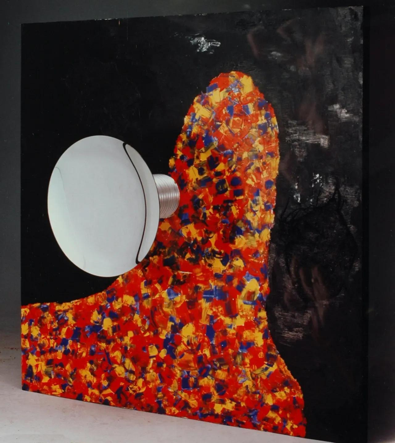 Concave Mirror With a Mind of Its Own Mixed media 48’x48’, 1990 (reflective surface swiveling unpredictably)