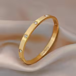 Customised Aurora Cuff Love Bangle with Cubic Zirconia Stones – Personalised Engraved Bracelet for Women